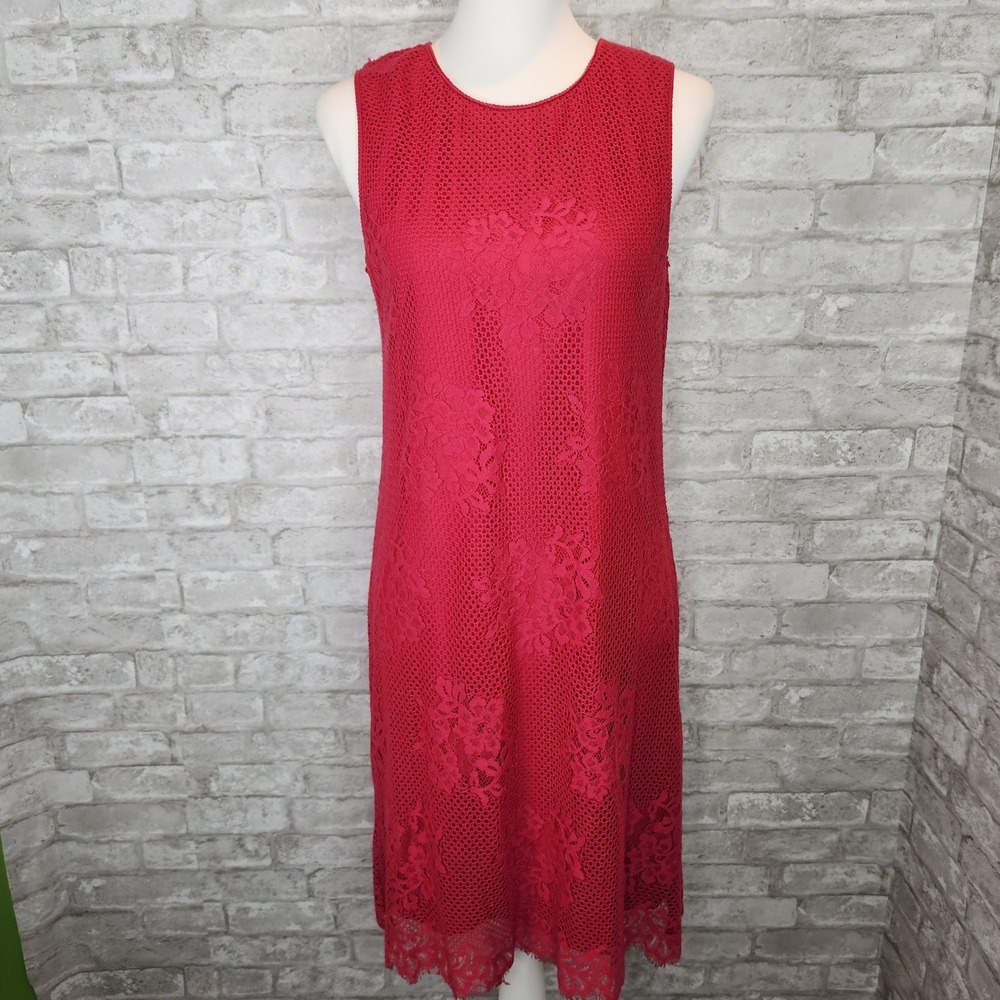 Max Studio Dress Red Floral Lace Sleeveless‎ Shift Cocktail Midi Size Medium